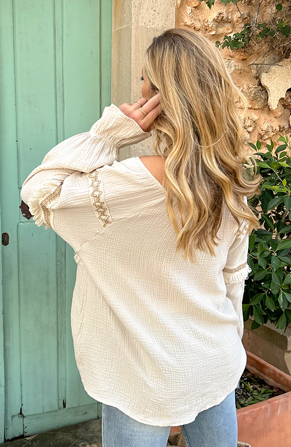 Oversized Off Shoulder Boho Blouse Beige Fashionmusthaves Nl