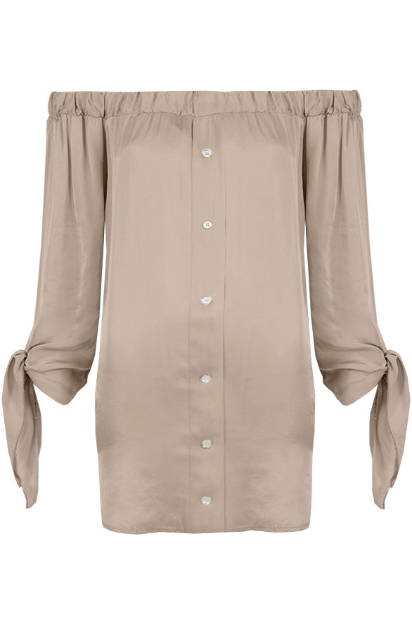 Silk-Strapless-Blouse-Taupe