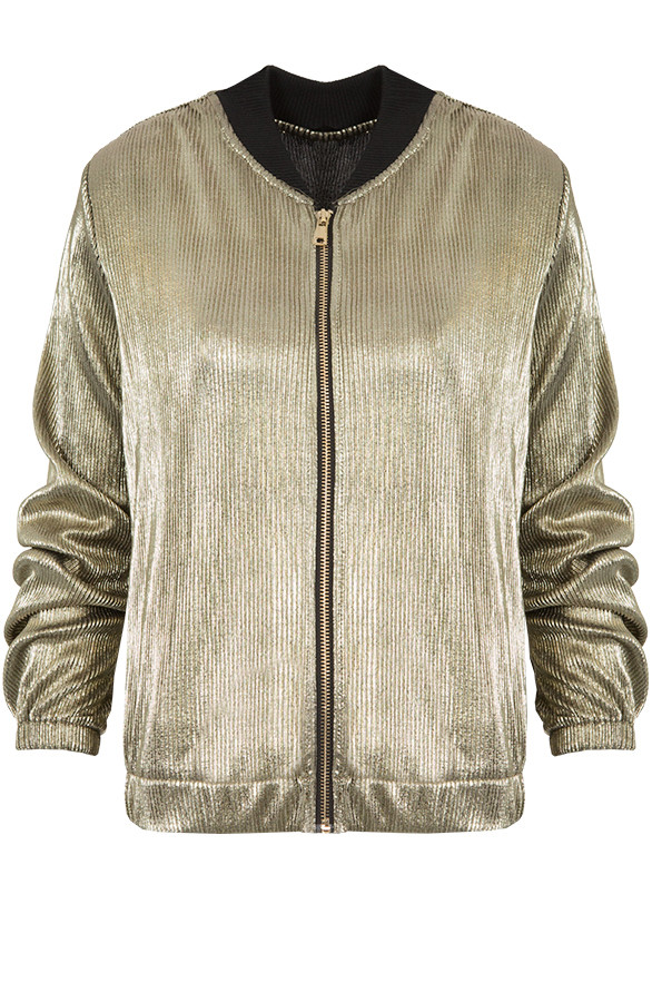 Plisse-Bomber-Jacket-Gold
