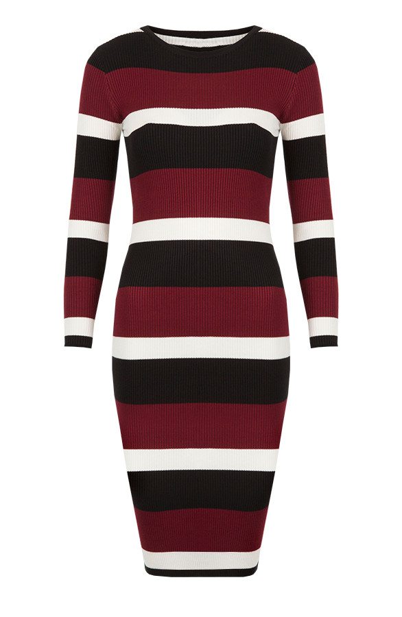Striped-Pencil-Dress-Bordeaux