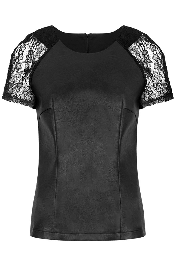 Leather-Lace-Sleeve-Top-Black