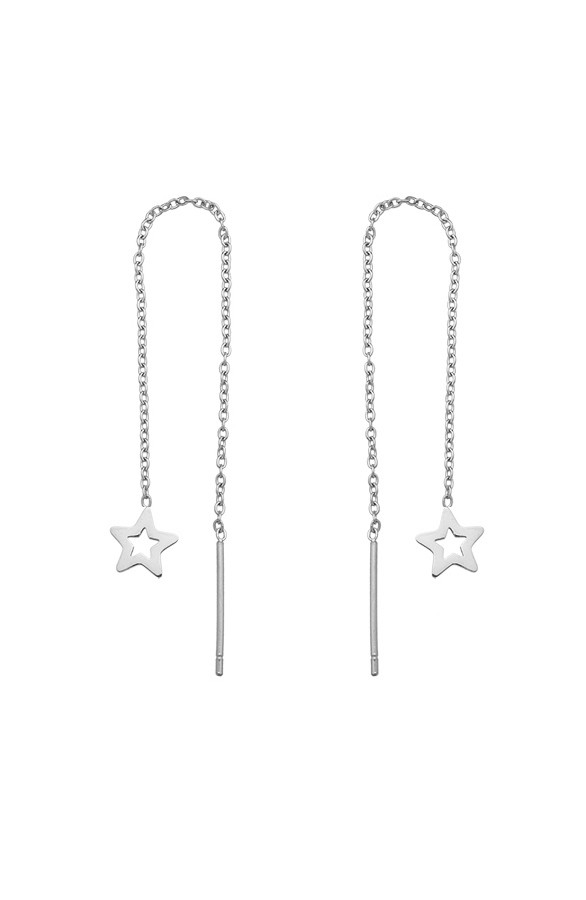 Chain-Oorbellen-Open-Star-Silver