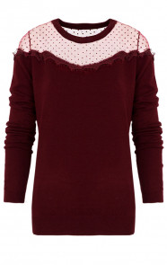 Kanten-Polkadot-Trui-Bordeaux