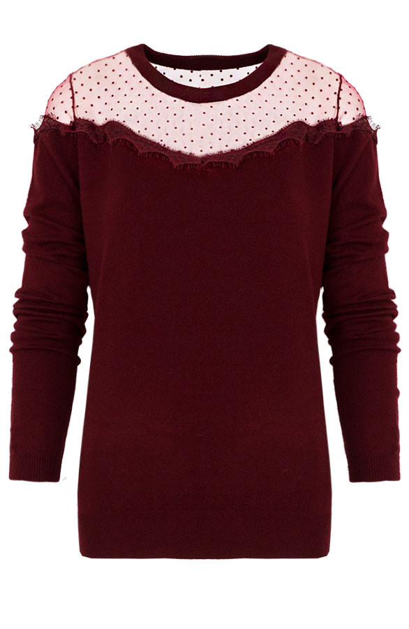 Kanten-Polkadot-Trui-Bordeaux