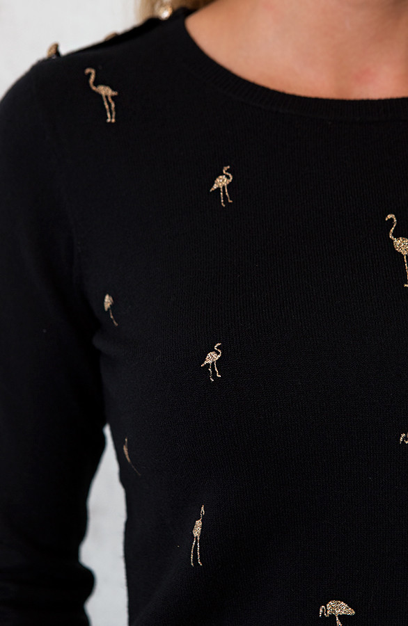 Flamingo Sweater Zwart | Themusthaves.nl Flamingo Sweater Zwart | Themusthaves.nl
