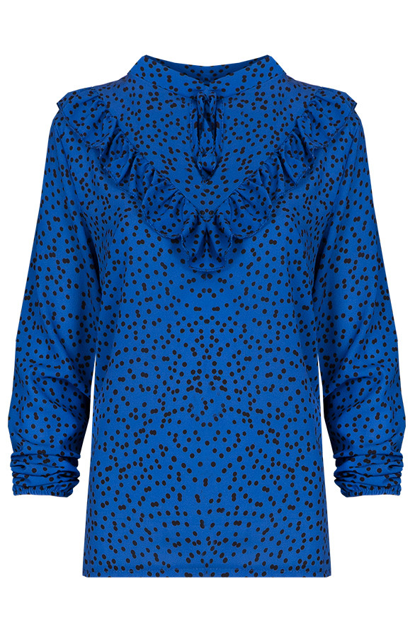 Polka-Ruches-Blouse-Kobalt