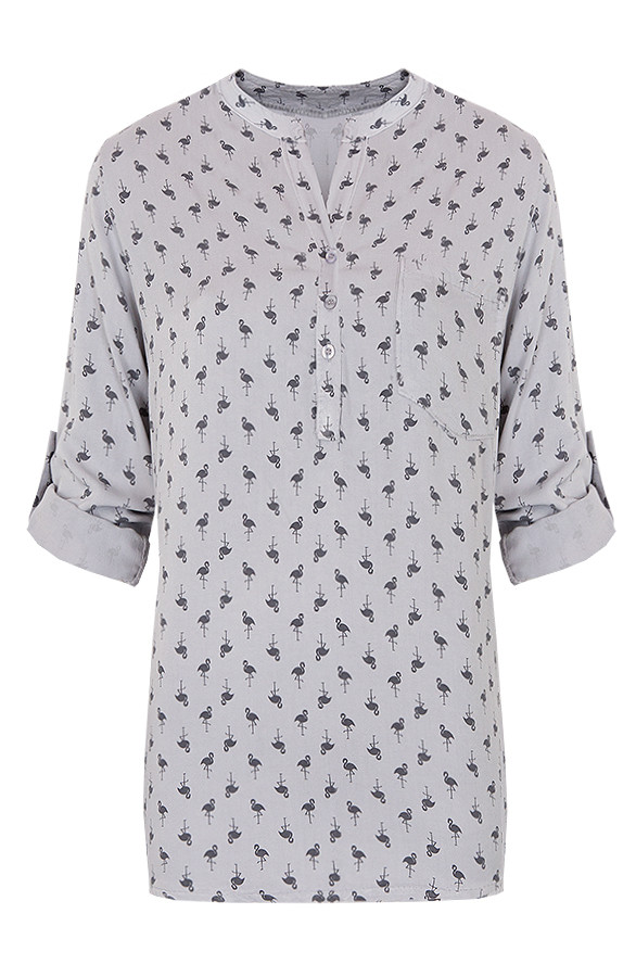 Flamingo-Print-Blouse-Grijs