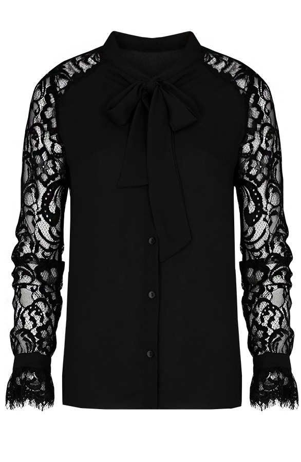 Kanten-Strik-Blouse-Zwart