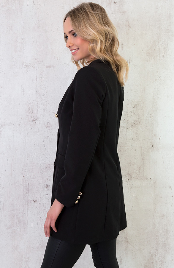 Lange Blazer Button Zwart Lange Blazer Button Zwart