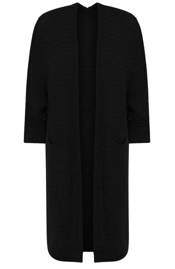 Gebreid-Vest-Lang-Zwart