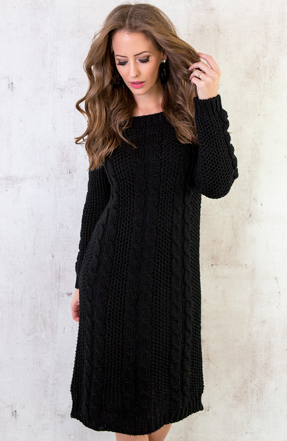 Mode Jurken Gebreide jurken Mogul Gebreide jurk zwart kabel steek casual uitstraling 