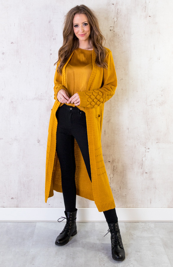 Lang Vest Gebreid Okergeel fashionmusthaves.nl