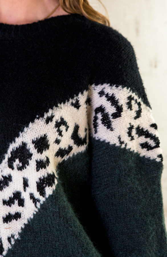 Oversized Trui Panter Groen | Themusthaves.nl Trui Panter Oversized Groen |