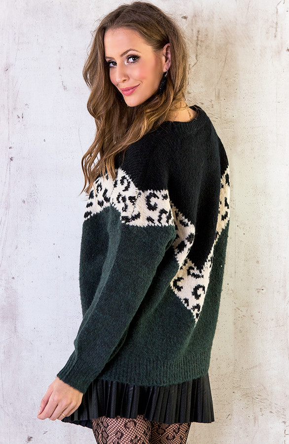 Oversized Trui Panter Groen | Themusthaves.nl Trui Panter Oversized Groen |
