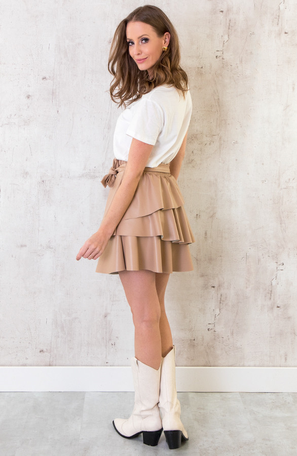 Leren Ruffle Rok Dames Camel | fashionmusthaves.nl