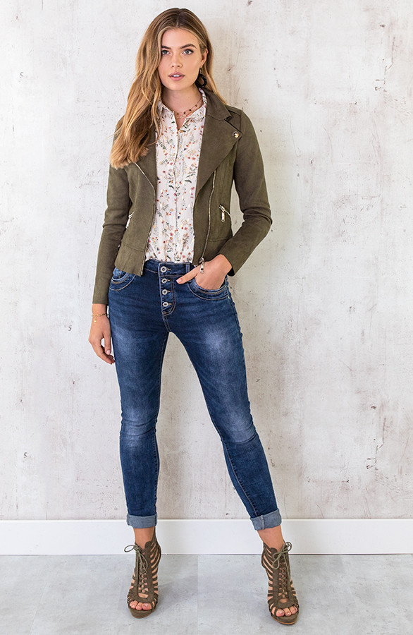 Biker Jacket Suede Legergroen Biker Jacket Suede Legergroen