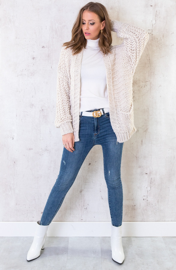Grof Gebreid Vest Creme fashionmusthaves.nl