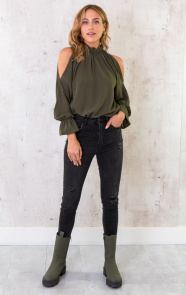 Cold-Shoulder-Blouse-Army-1