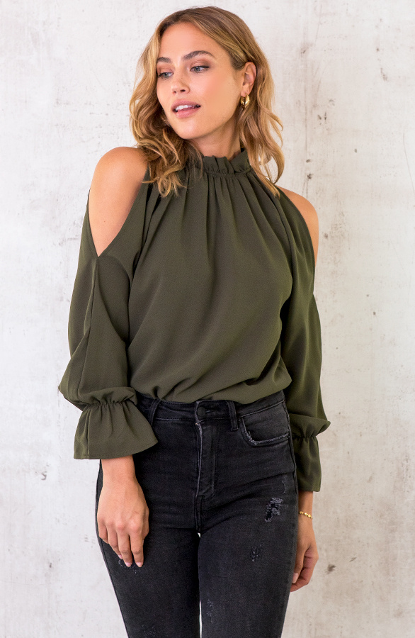 Cold-Shoulder-Blouse-Army-4