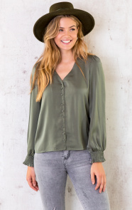 Silk-Knopen-Blouse-Army-4