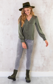 Silk-Knopen-Blouse-Army-6