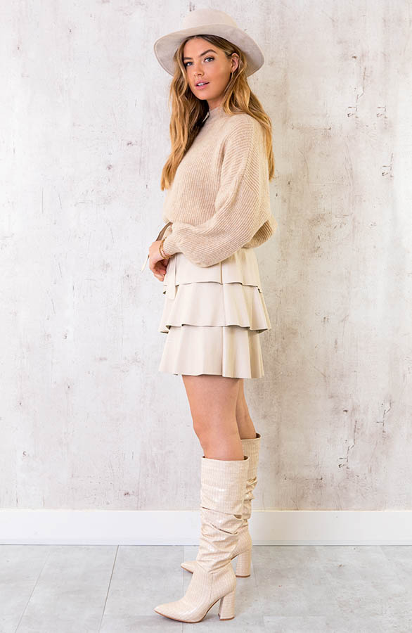 Leren-Ruffle-Rok-Beige-3-1