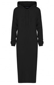 Midi-Jurk-Met-Capuchon-Zwart