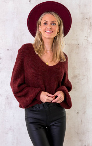 Knitted-V-Sweater-Bordeaux-4