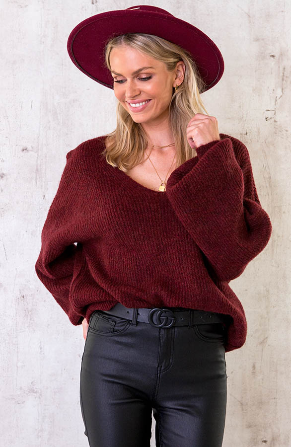 Knitted-V-Sweater-Bordeaux-5