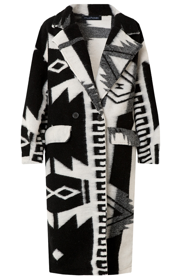 Oversized-Woven-Coat-Aztec-Zwart