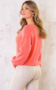 Basic-Soft-V-Trui-Koraal-Oranje-5