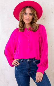 Katoenen-Oversized-Knopen-Blouse-Fuchsia-2