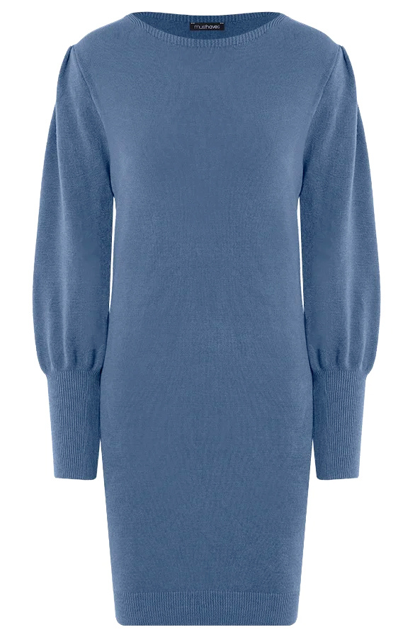 Knitted-Jurk-Met-Pofmouwen-Jeansblauw