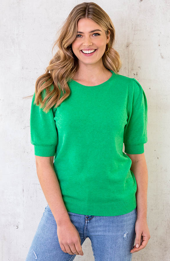 Knitted-Top-met-Pofmouwen-Bright-Green-1