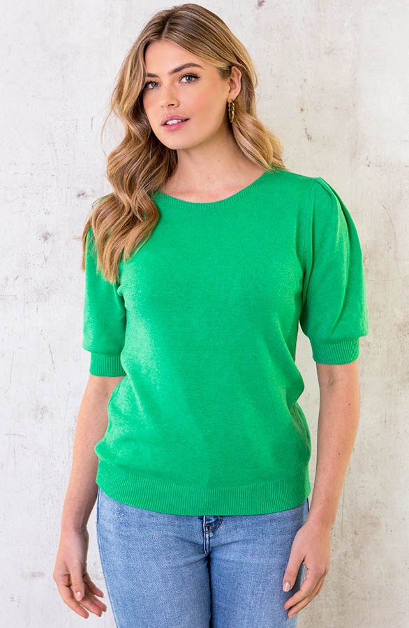 Knitted-Top-met-Pofmouwen-Bright-Green-5
