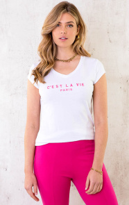 Cest-La-Vie-T-shirt-Wit-Fuchsia-7