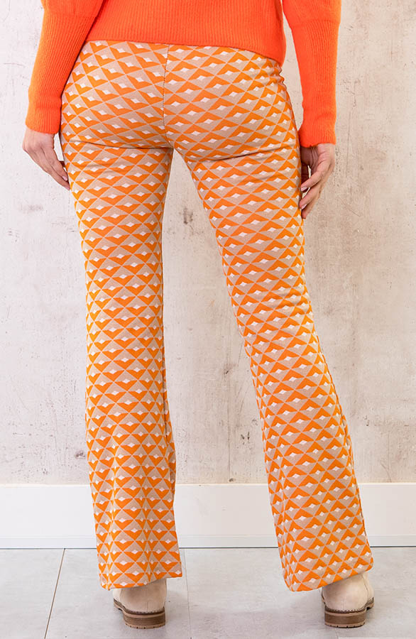 Flared Broek Retro Ruit Oranje | Themusthaves.nl