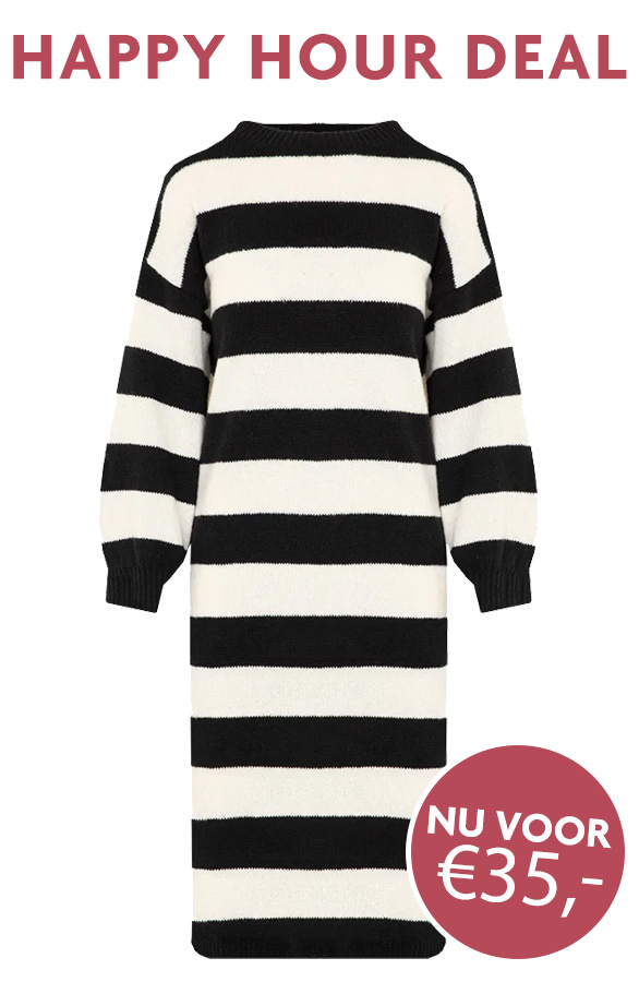 Happy-Hour-Deal-Oversized-Strepen-Jurk-Zwart