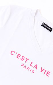 Cest-La-Vie-T-shirt-Wit-Fuchsia