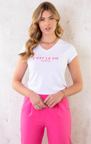 Cest-La-Vie-T-shirt-Wit-Fuchsia-2