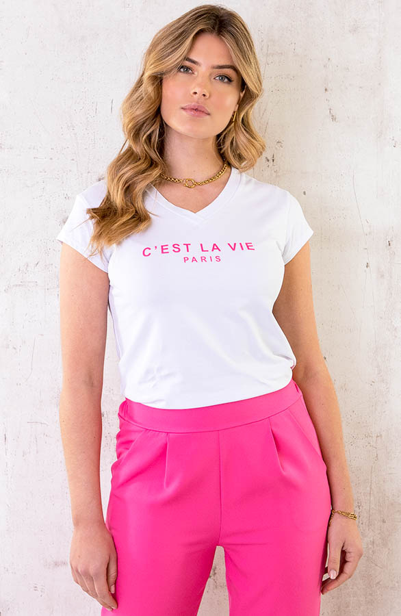 Cest-La-Vie-T-shirt-Wit-Fuchsia-3