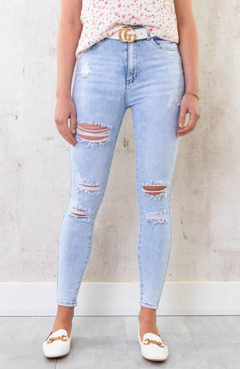 Skinny High Waist Jeans Damaged Light Blue