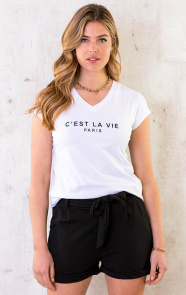 Cest-La-Vie-T-shirt-Wit-Zwart