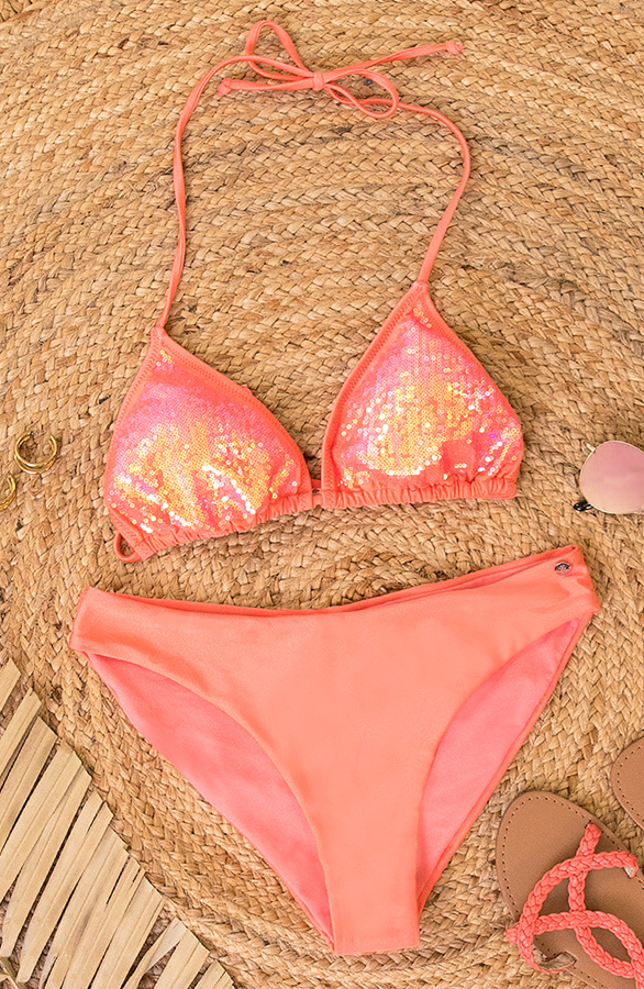 Pailletten-Bikini-Koraaloranje