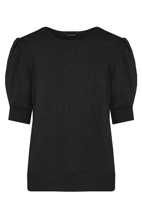 Hartjes-Knitted-Pofmouwen-Top-Zwart