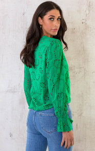 Katoenen-V-hals-Blouse-Embroidery-Bright-Green-5