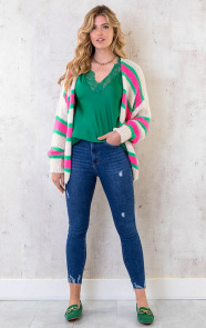 Oversized-Knitted-Strepen-Vest-Groen-Roze