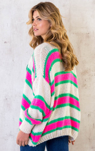Oversized-Knitted-Strepen-Vest-Groen-Roze-2