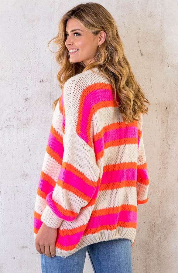 Oversized-Knitted-Strepen-Vest-Neon-Roze-Oranje-2