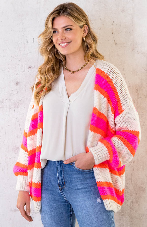 Oversized-Knitted-Strepen-Vest-Neon-Roze-Oranje-4